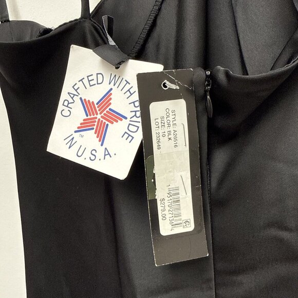 Betsy & Adam Size 10 Black Pavé-Bead Rhinestone Satin Halter Ball Gown Dress NWT - Picture 9 of 14